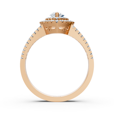 Rose gold marquise diamond ring with white topaz and double halo – 14K