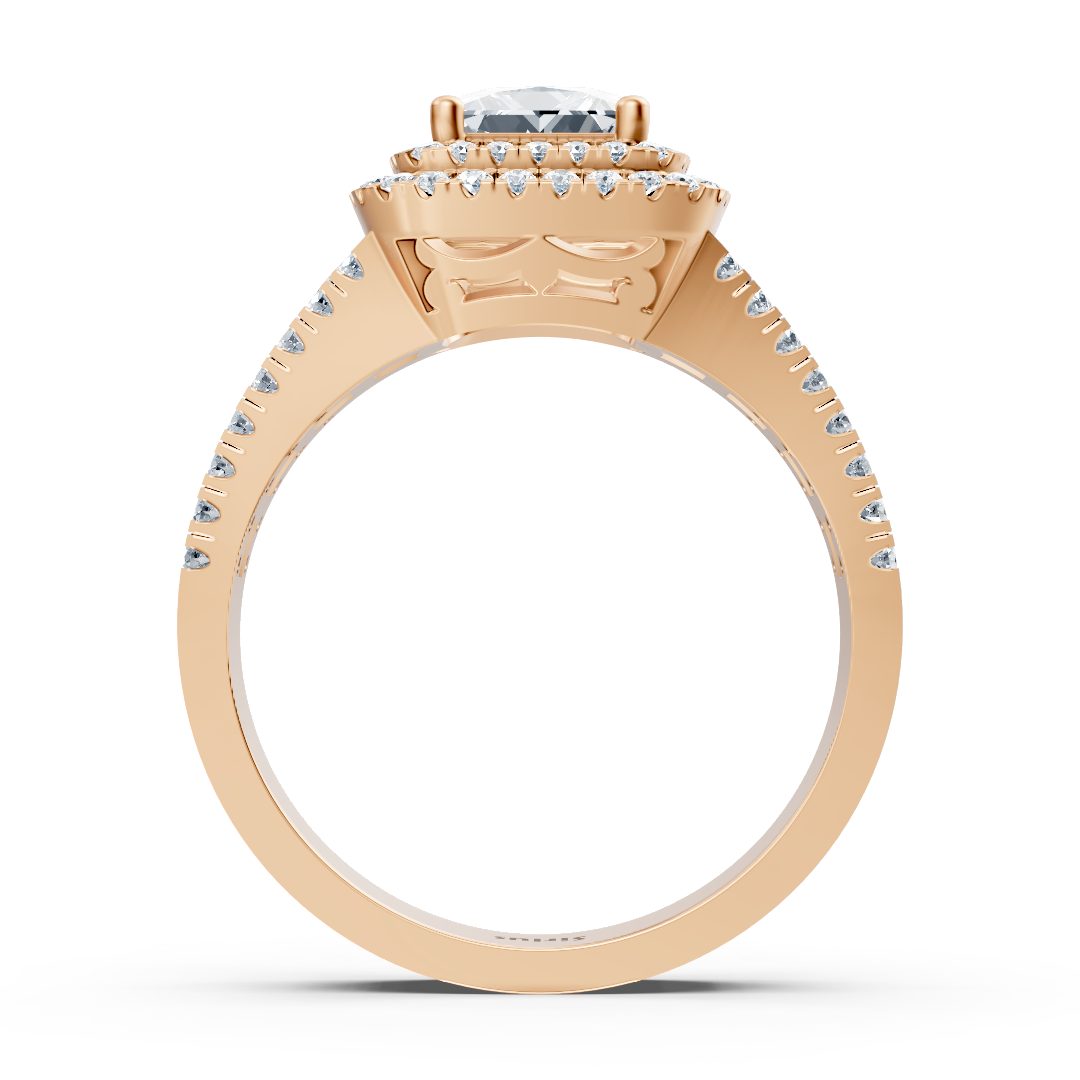 Pavé ruby ring in 14K rose gold with princess and round cut, lab-grown