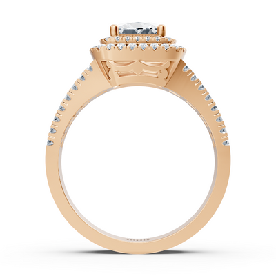 Pavé ruby ring in 14K rose gold with princess and round cut, lab-grown
