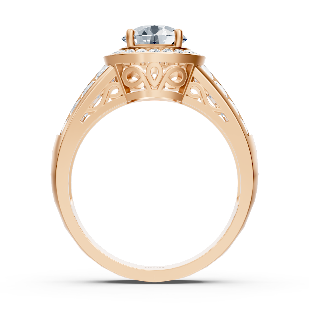 Elegant rose gold ring with halo and princess cut – lab-grown diamonds