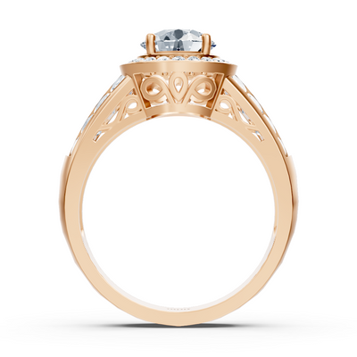 Elegant rose gold ring with halo and princess cut – lab-grown diamonds