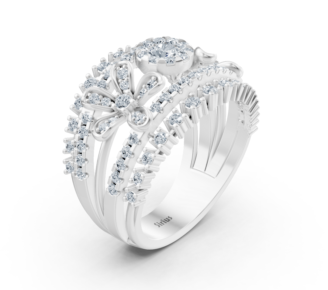 White gold ring with a floral design and round lab-grown diamonds – high-quality Jewelry from Rosy Lab Diamonds