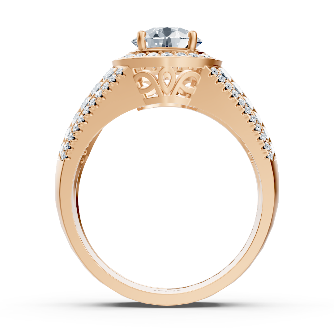 Rose gold ring with halo and princess diamonds in pavé style – lab-grown brilliance