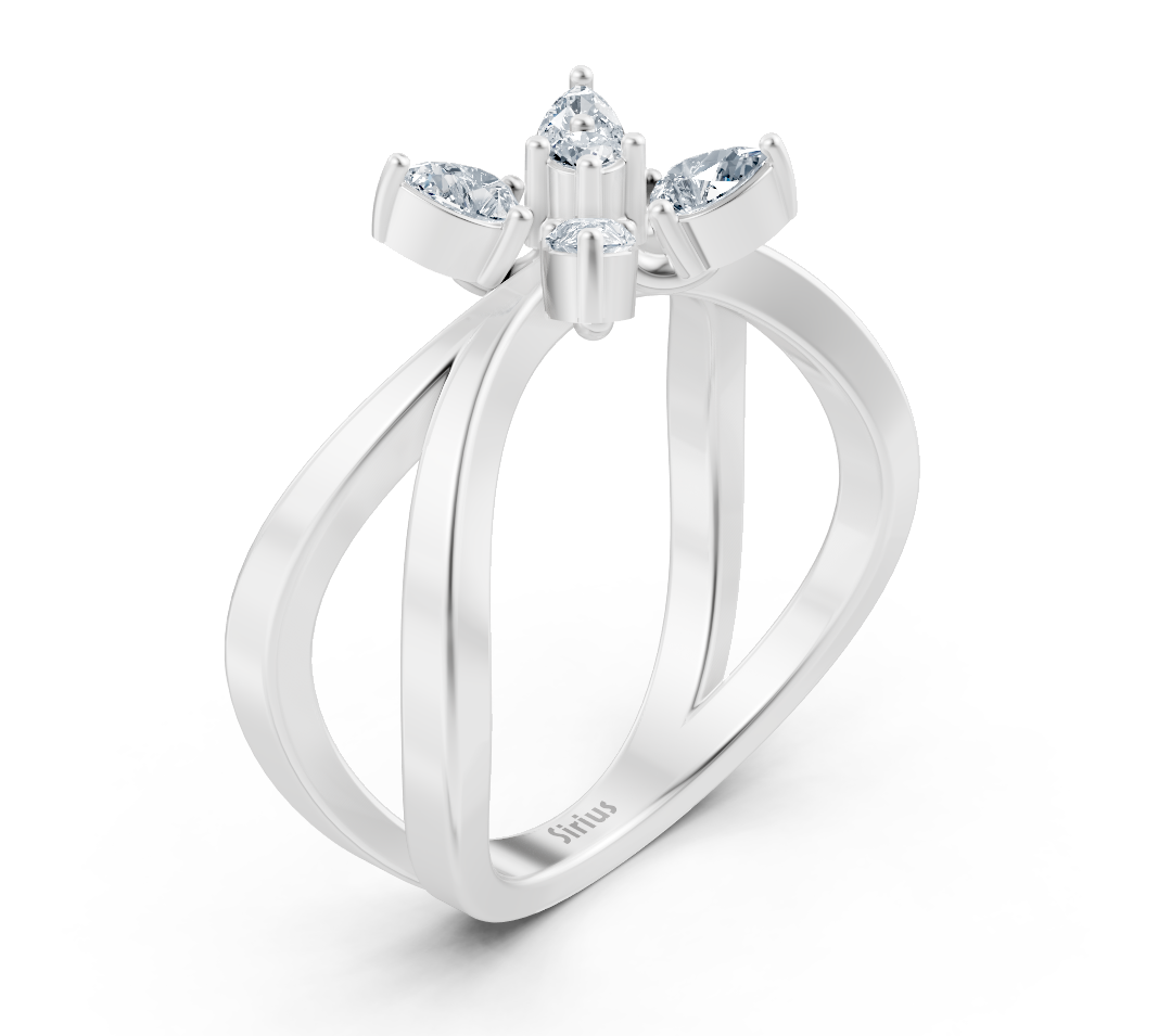 خاتم أنيق من الذهب أبيض بتصميم زهور مصنوع من ألماس مختبري - مجوهرات فاخرة من Rosy Lab Diamonds