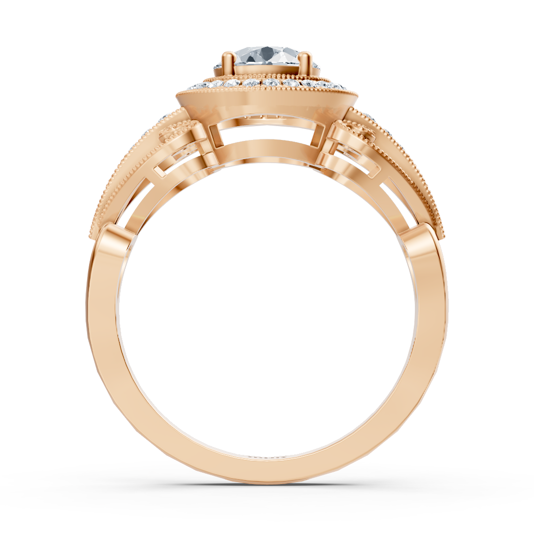 Vintage süslemeli ve pırlanta işlemeli pembe altın yüzük - 14 ayar Nişan Yüzüğü - Rosy Lab Diamonds'tan yüksek kaliteli Mücevher