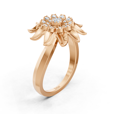 Romantic flower ring made of rose gold with lab diamonds