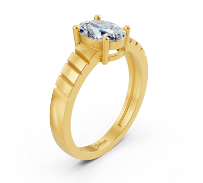 Elegant engagement ring made of yellow gold with round diamonds – 0.47 carat main stone
