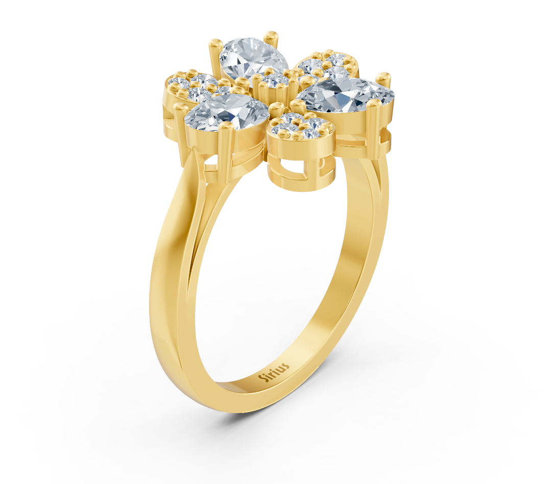 Yellow gold ring with oval and round diamonds in floral design – 1.45 carats