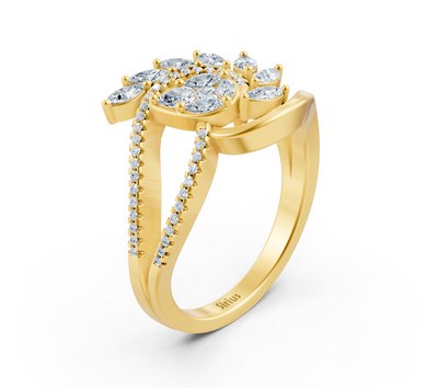 Yellow gold flower ring with various cuts