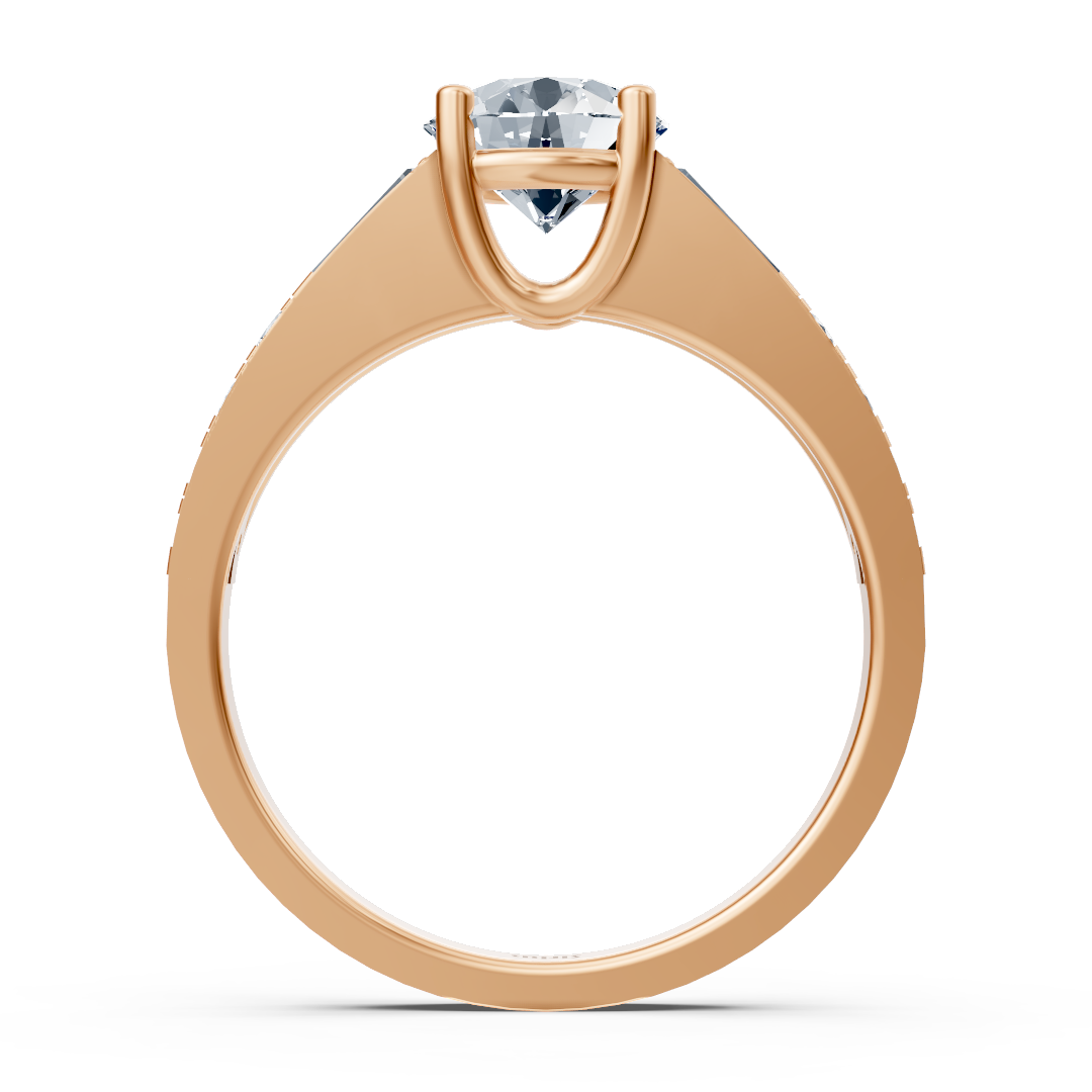 Rose gold ring with solitaire and white topaz details made from lab diamonds