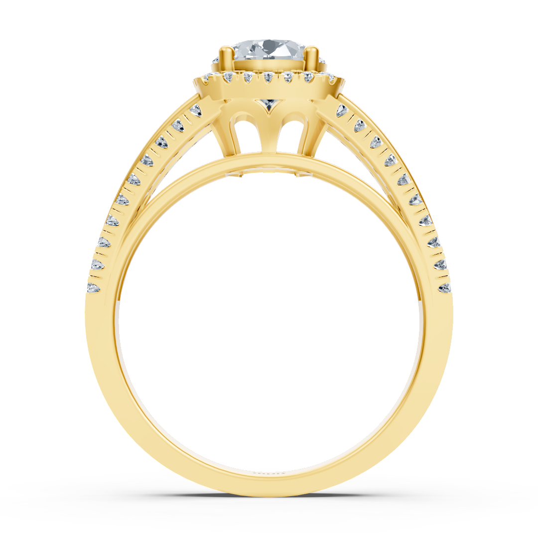 Raised halo ring in Yellow Gold with a lab-grown diamond and double band – high-quality Jewelry by Rosy Lab Diamonds