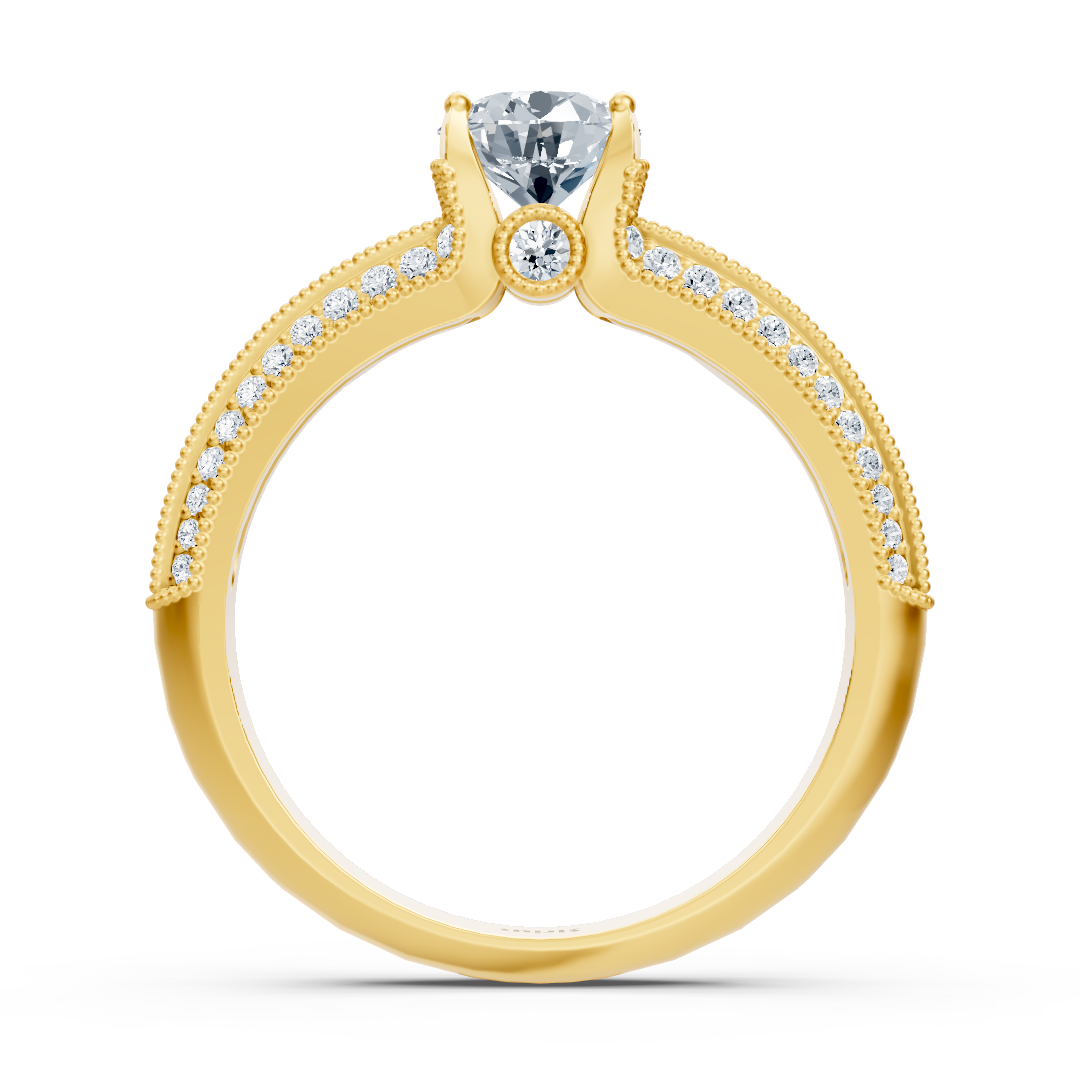 خاتم من ذهب أصفر بتثبيت مرصوف وماسة مختبرية مركزية - مجوهرات فاخرة من Rosy Lab Diamonds
