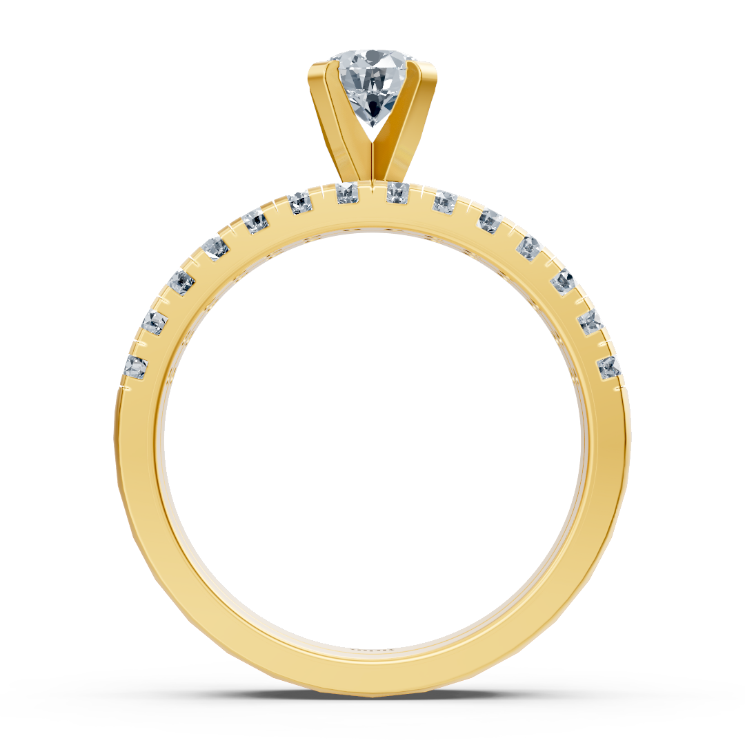 Gelbgold-Ring mit Doppelreihe und Solitär aus Labor-Diamanten - hochwertiger Schmuck von Rosy Lab Diamonds