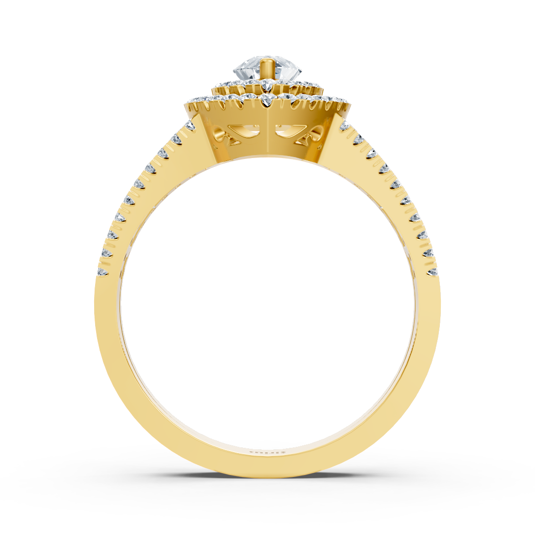 Yellow Gold Marquise Diamond Ring with White Topaz and Double Halo - 14K - High-Quality Jewelry by Rosy Lab Diamonds