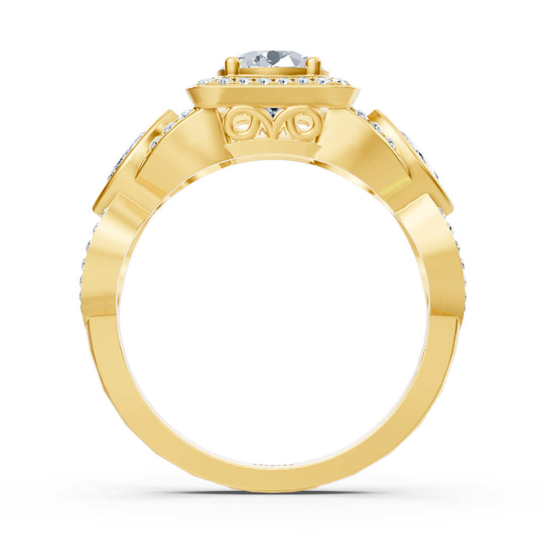 Yellow gold ring with diamonds and emerald – 14K marquise design