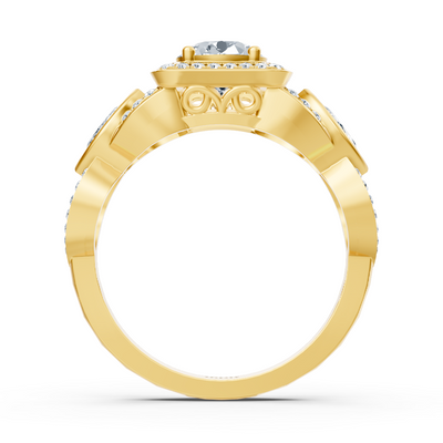 Yellow gold ring with diamonds and emerald – 14K marquise design