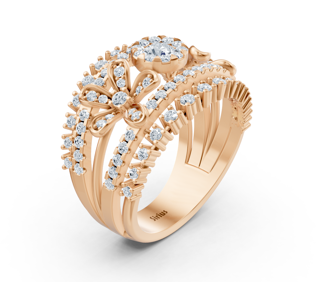 Rose gold ring with a floral design and round lab-grown diamonds – high-quality Jewelry by Rosy Lab Diamonds
