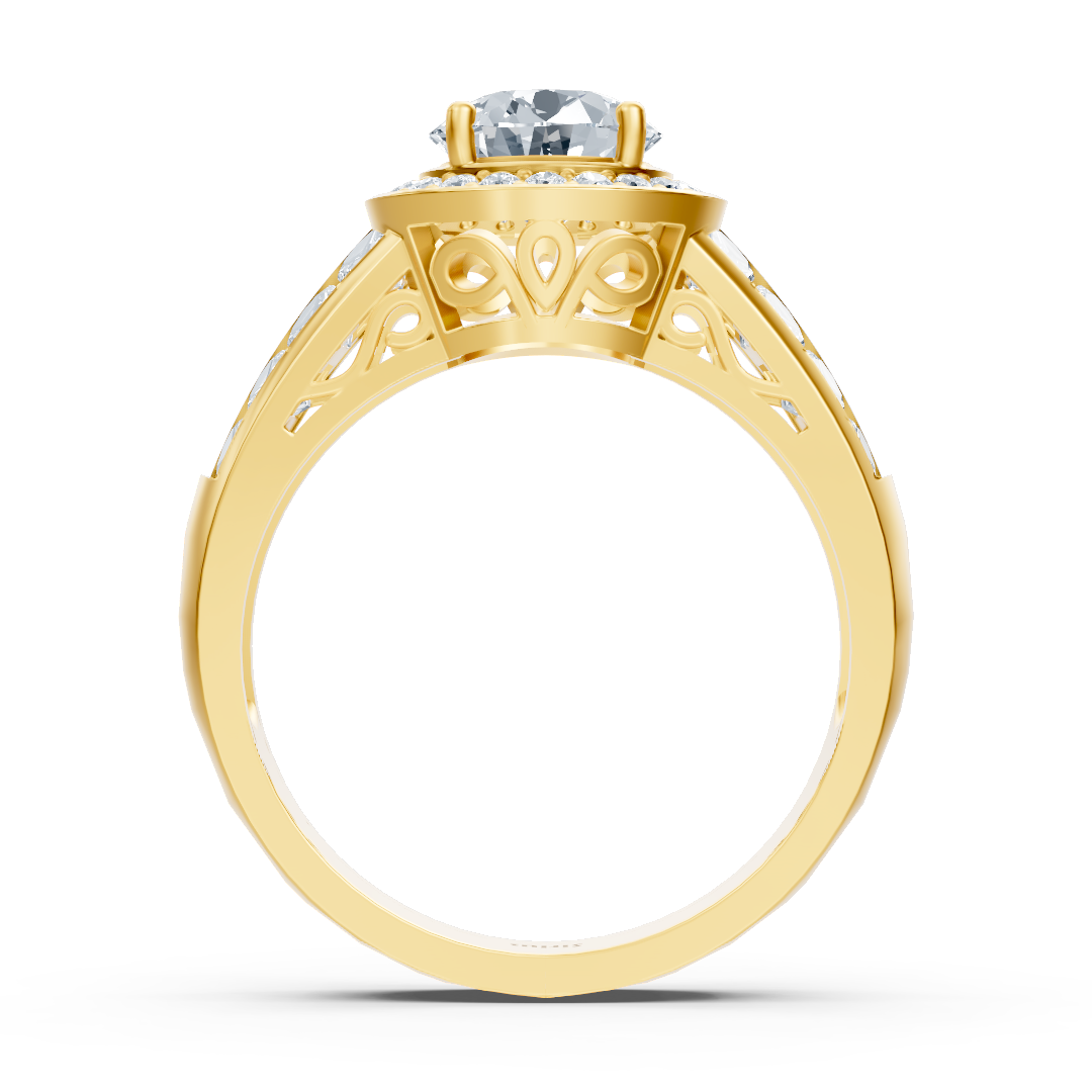 Elegant yellow gold ring with halo and princess cut – lab-grown diamonds