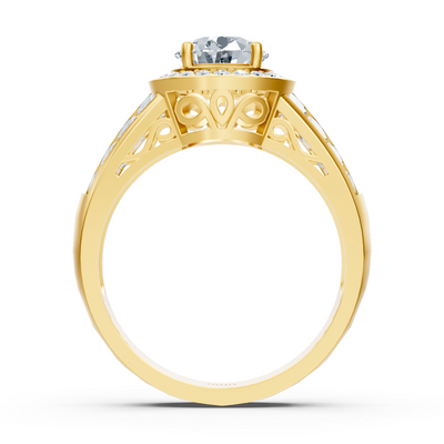 Elegant yellow gold ring with halo and princess cut – lab-grown diamonds