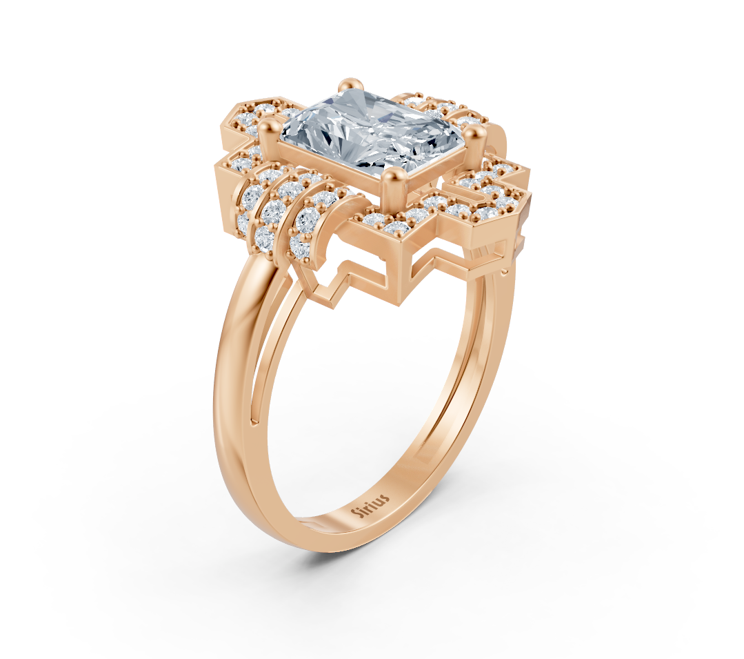 Bague halo radiant artistique avec diamants de laboratoire en Or Rose 14 carats – Bijoux haut de gamme de Rosy Lab Diamonds