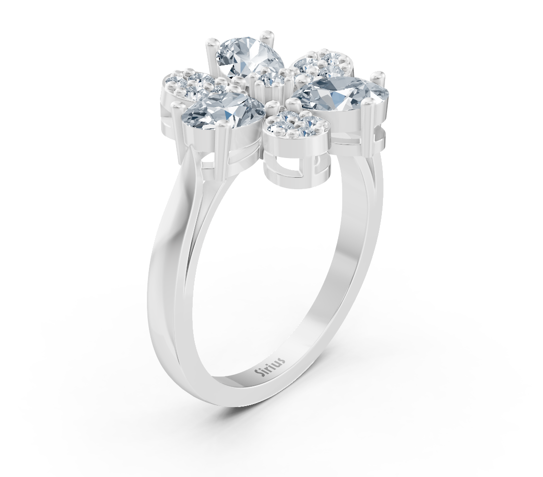 White Gold ring in a floral design with oval and round diamonds – 1.45 carats – high-quality Jewelry by Rosy Lab Diamonds