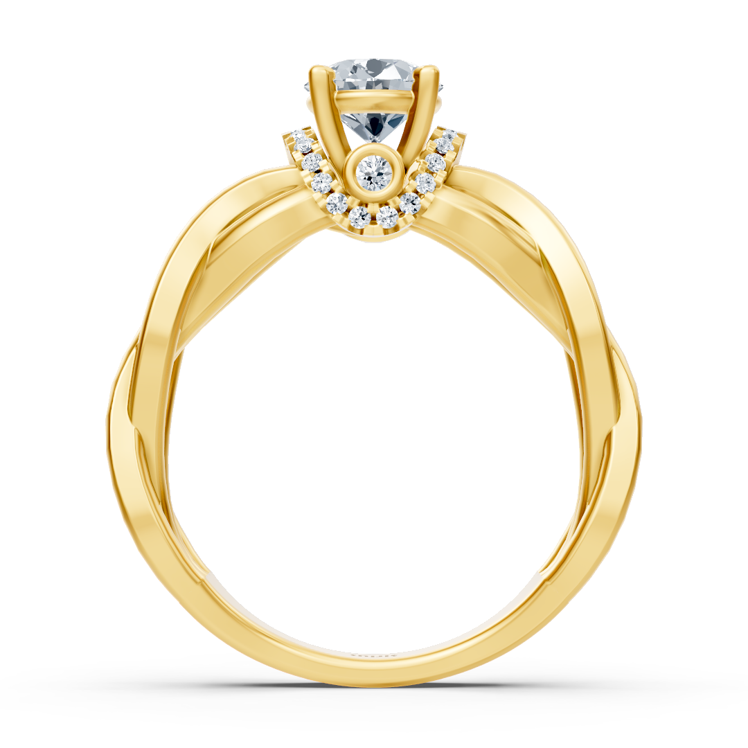 Bague tressée en Or Jaune avec solitaire et diamants de laboratoire – Bijoux haut de gamme de Rosy Lab Diamonds