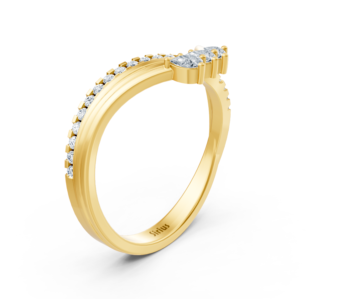 Bague fine en or jaune avec diamants de laboratoire taille poire et ronde