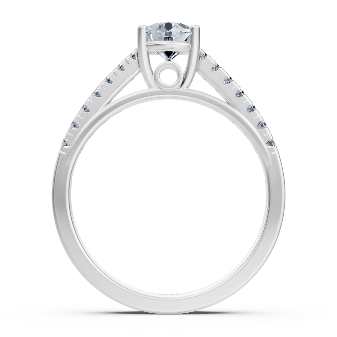 Fine white gold ring with graduated lab diamonds and solitaire