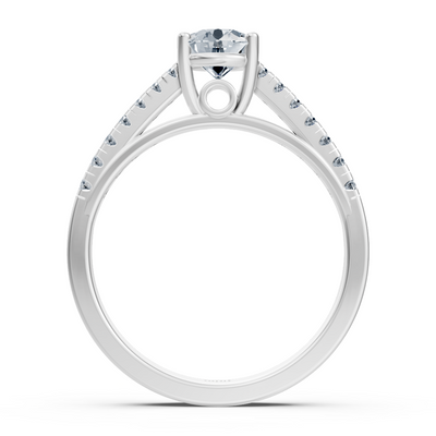 Fine white gold ring with graduated lab diamonds and solitaire