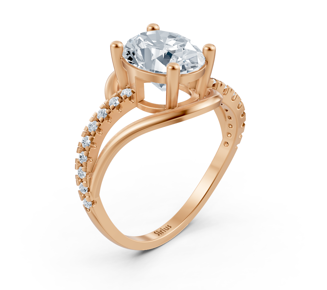 Élégante bague solitaire ovale sertie de labordiamants pavés en Or Rose 14 carats – bijoux haut de gamme de Rosy Lab Diamonds