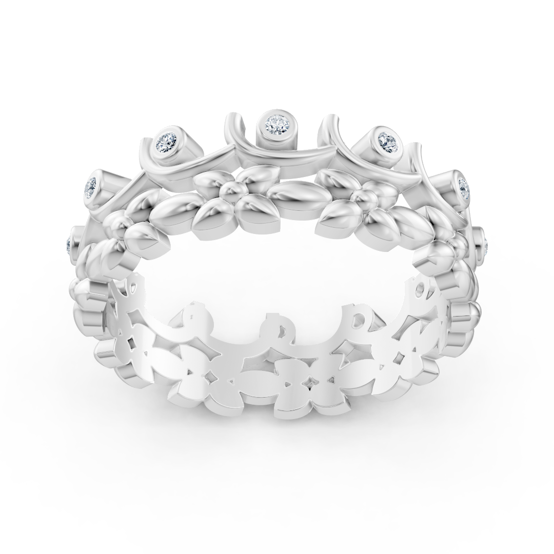 Floral Diamond Ring in White Gold with Bezel Setting - 0.072 Carats - high-quality Jewelry by Rosy Lab Diamonds