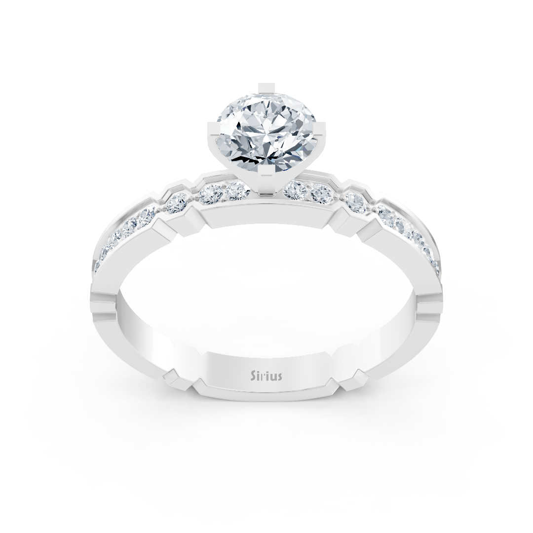 Weißgold-Ring mit zentralem Solitär und seitlichen Labor-Diamanten - hochwertiger Schmuck von Rosy Lab Diamonds
