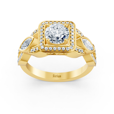 Yellow gold ring with diamonds and emerald – 14K marquise design