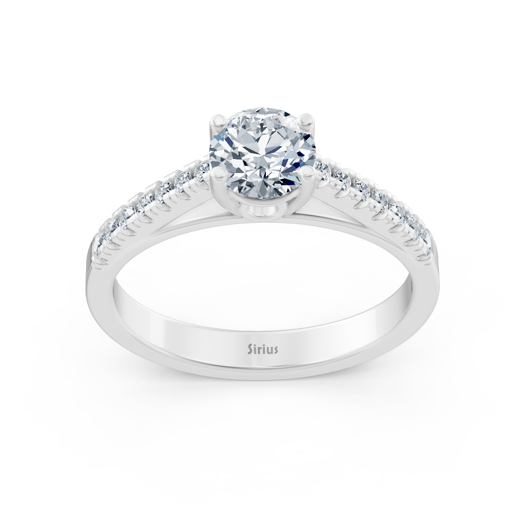Fine white gold ring with graduated lab diamonds and solitaire