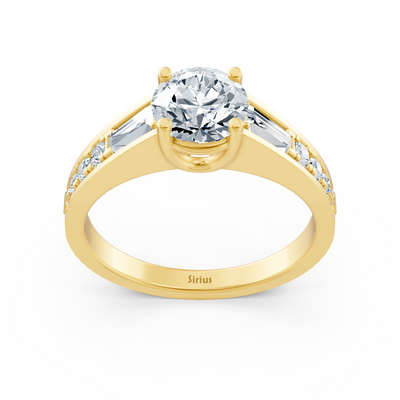 Yellow gold ring with lab diamond and white topaz accents