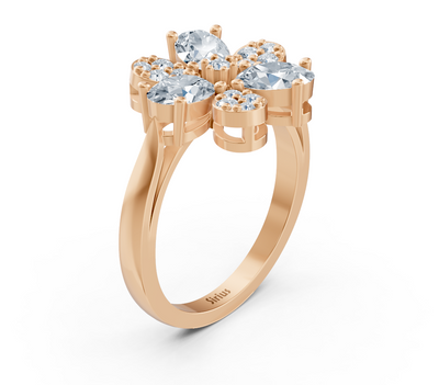 Floral rose gold ring with oval and round diamonds – 1.45 carats