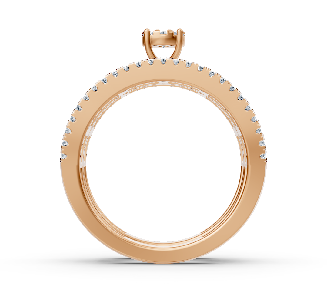 Rose Altın Baguette ve Yuvarlak Pırlantalı Geniş Nişan Yüzüğü - Rosy Lab Diamonds'tan yüksek kaliteli Mücevher
