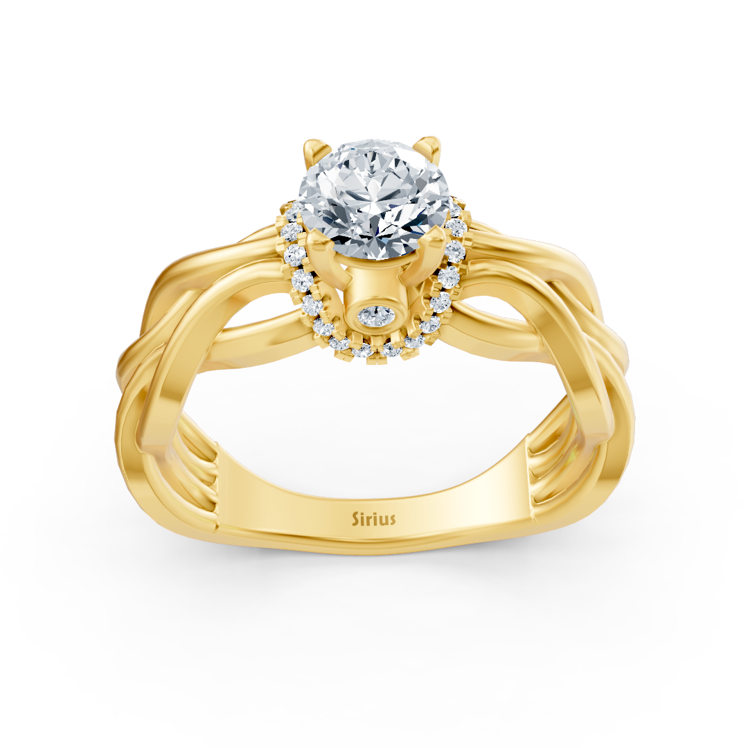 Bague tressée en Or Jaune avec solitaire et diamants de laboratoire – Bijoux haut de gamme de Rosy Lab Diamonds