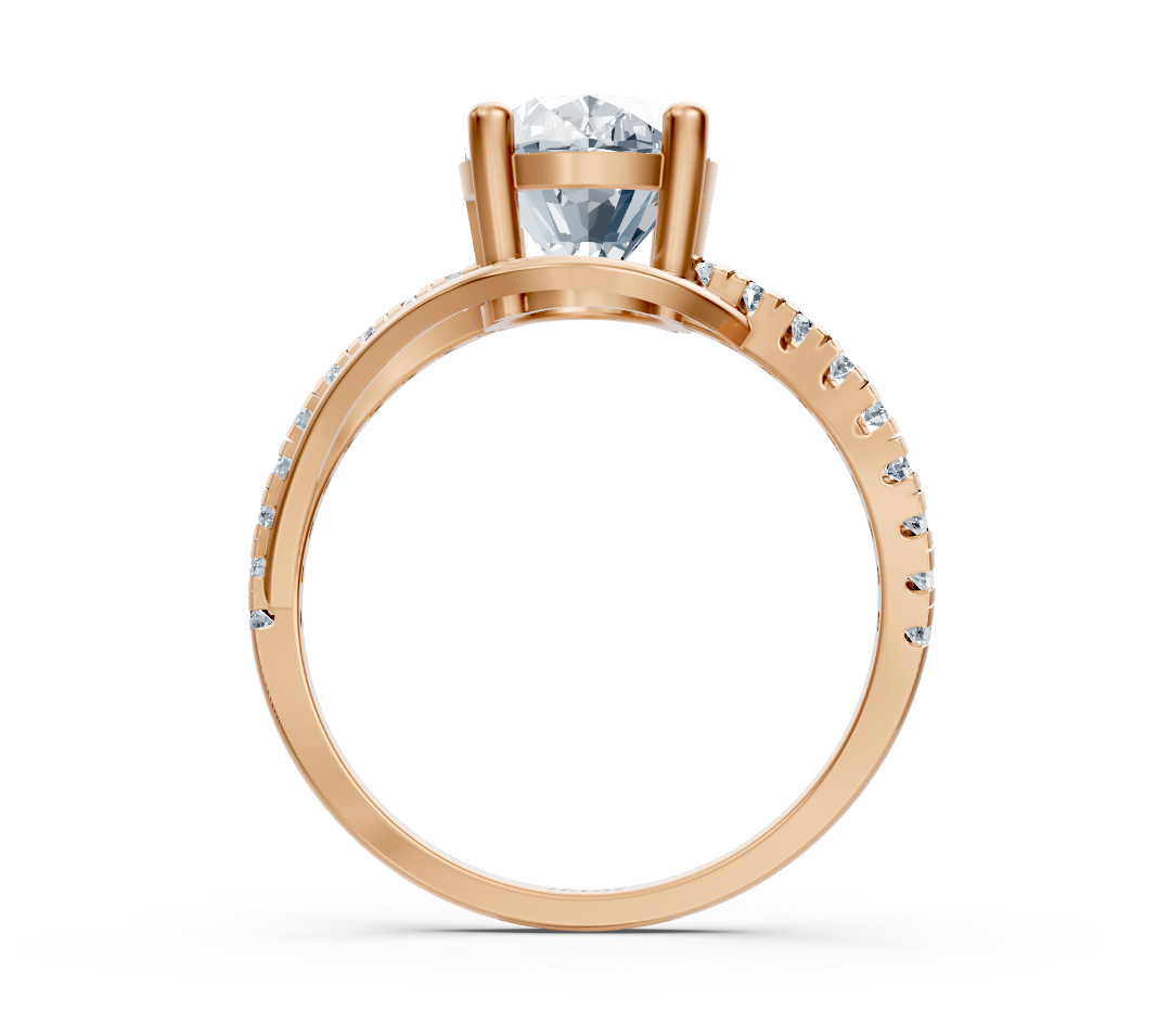 Bague solitaire ovale élégante avec des labordiamants pavés en Or Rose 14 carats – Bijoux haut de gamme de Rosy Lab Diamonds