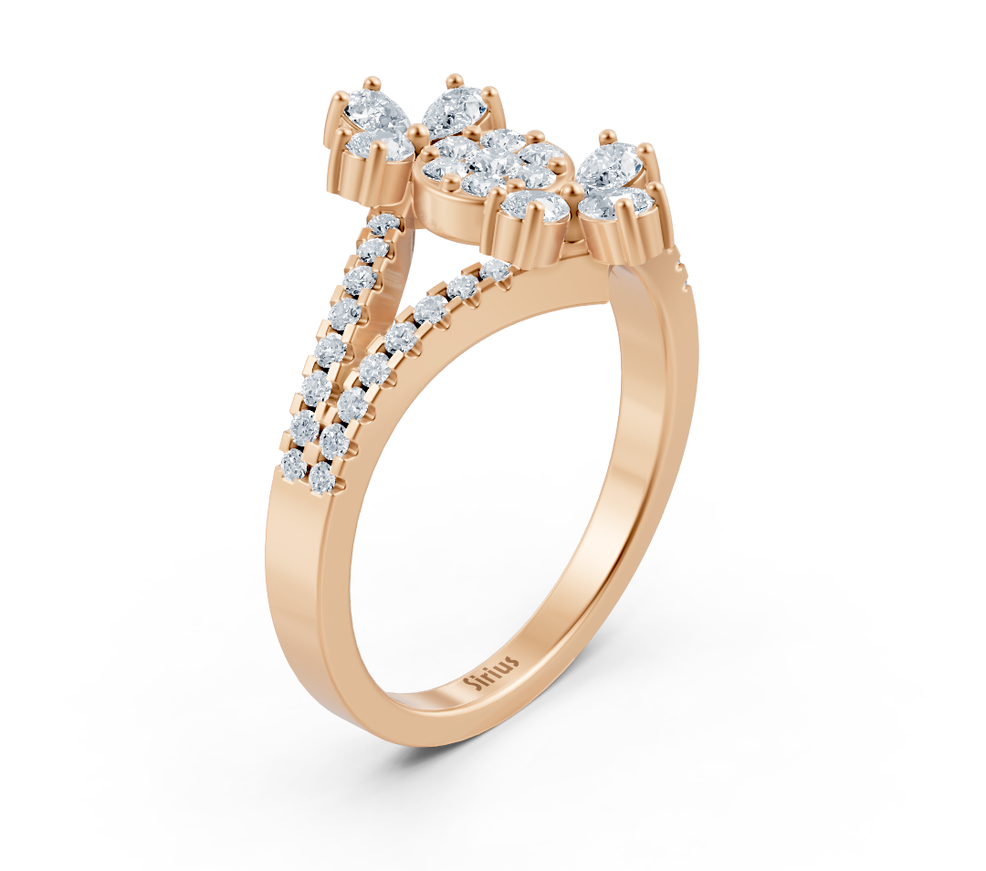 Rose gold ring with triple setting and pavé diamonds - high-quality Jewelry from Rosy Lab Diamonds
