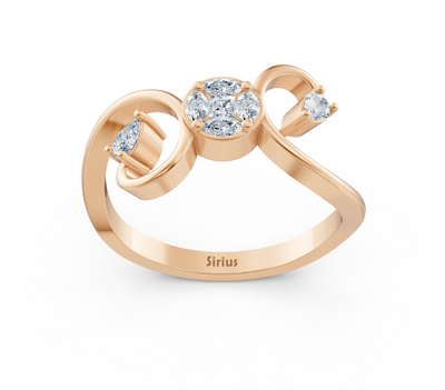 Rose gold ring with marquise, princess, and pear cut