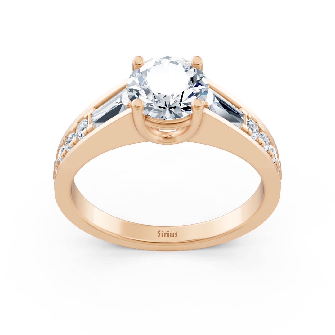 Rose gold ring with solitaire and white topaz details made from lab diamonds