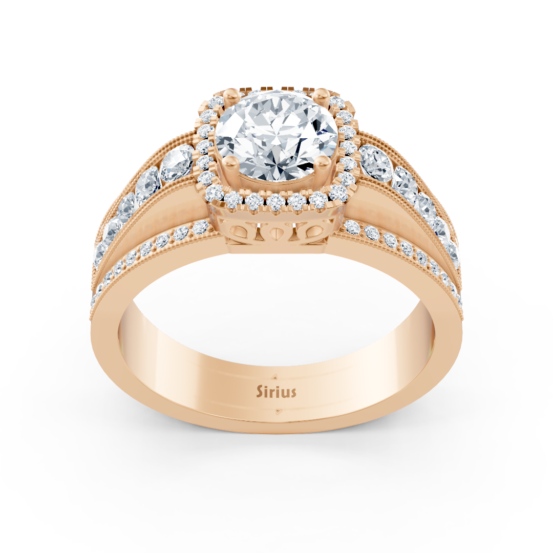 Bague en diamant en or rose avec Topaze blanche et Serti Pavé - 14 K - Bijoux haut de gamme de Rosy Lab Diamonds