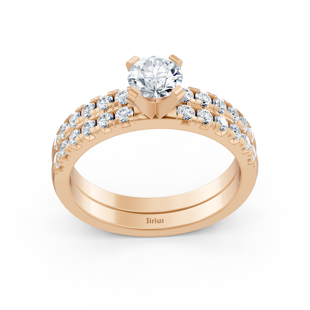 Roségold-Ring mit Doppelreihe und zentralem Labor-Diamant - hochwertiger Schmuck von Rosy Lab Diamonds