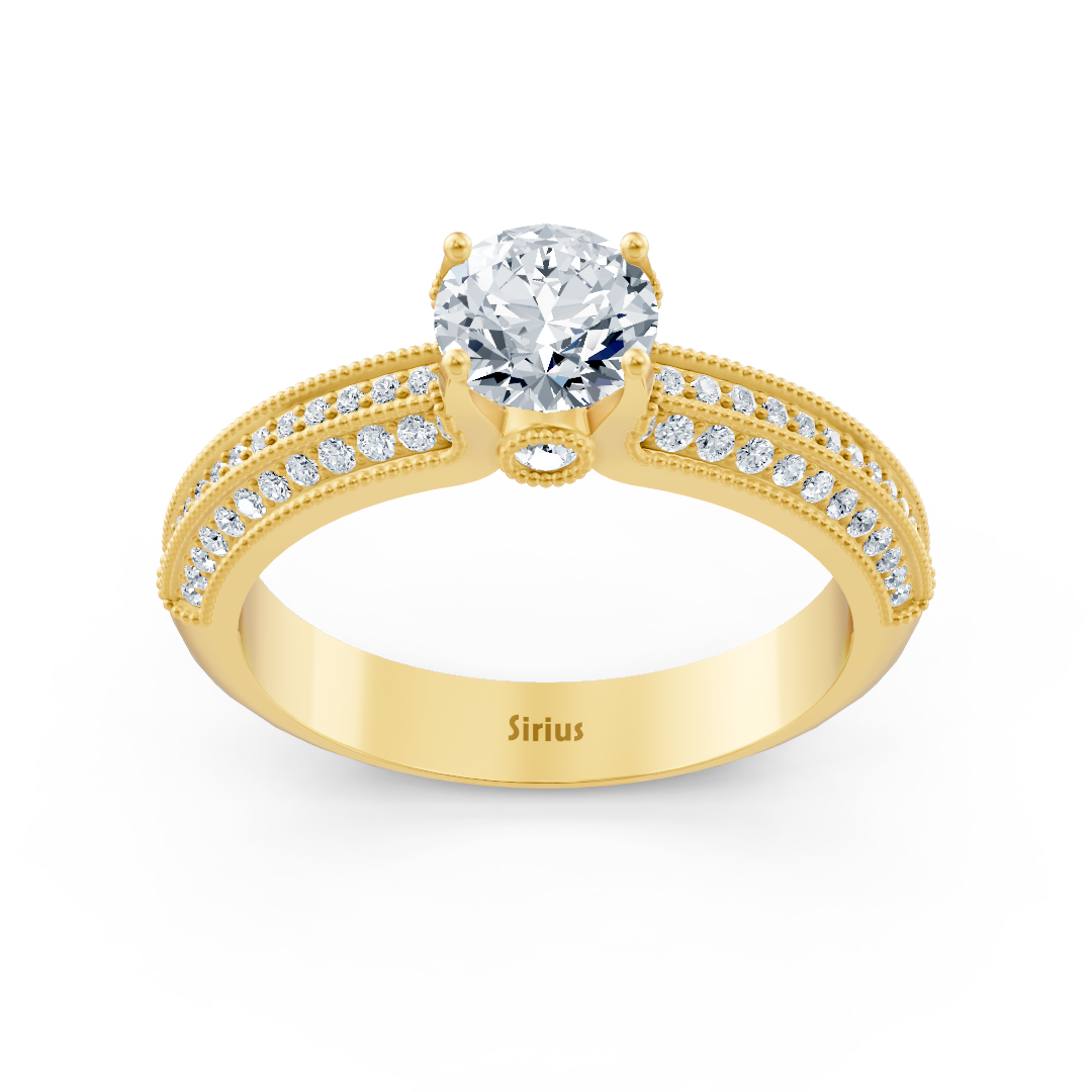 خاتم من ذهب أصفر بتثبيت مرصوف وماسة مختبرية مركزية - مجوهرات فاخرة من Rosy Lab Diamonds