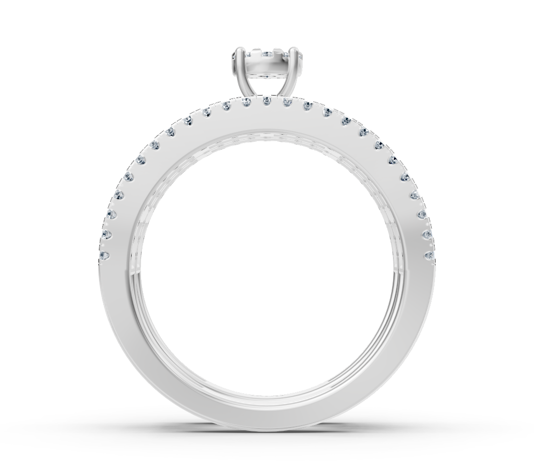 Bague de fiançailles large avec diamants baguette et ronds en Or Blanc – Bijoux haut de gamme de Rosy Lab Diamonds