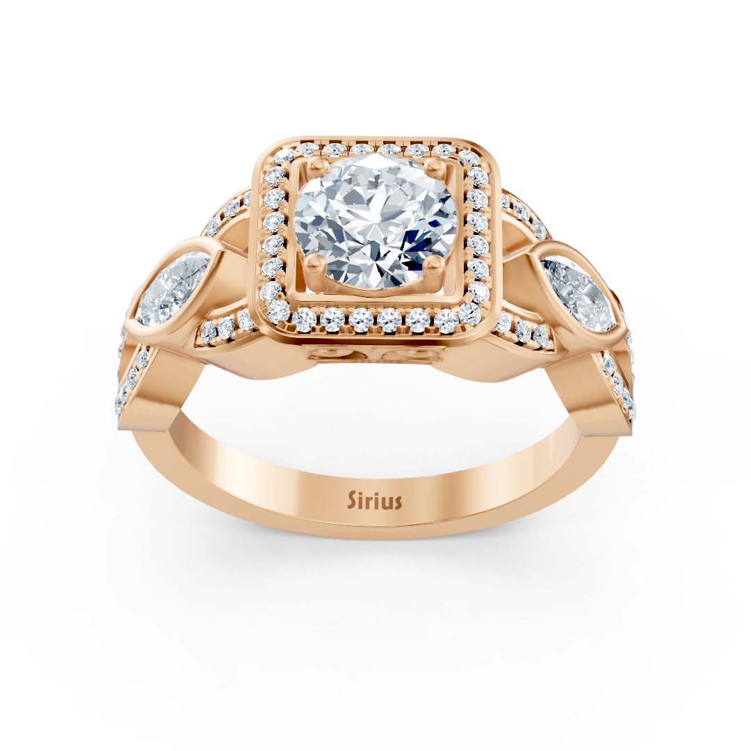 Rose gold ring with diamonds and Emerald - 14K marquise setting - high-quality Jewelry by Rosy Lab Diamonds