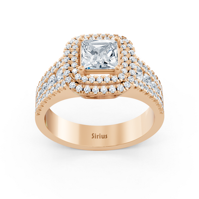 Pavé ruby ring in 14K rose gold with princess and round cut, lab-grown
