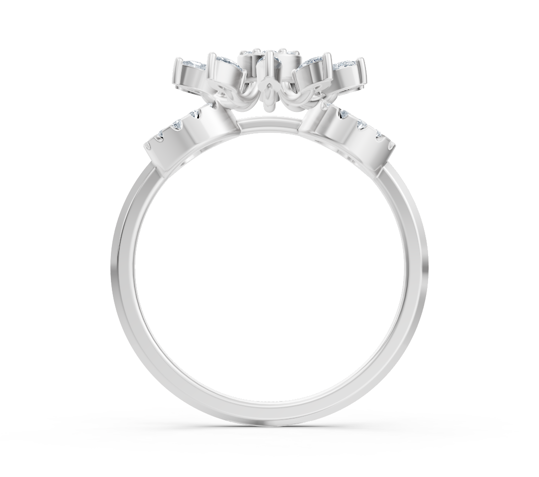 Bague en or blanc ornée de diamants de laboratoire taille marquise, au style floral – Bijoux haut de gamme de Rosy Lab Diamonds