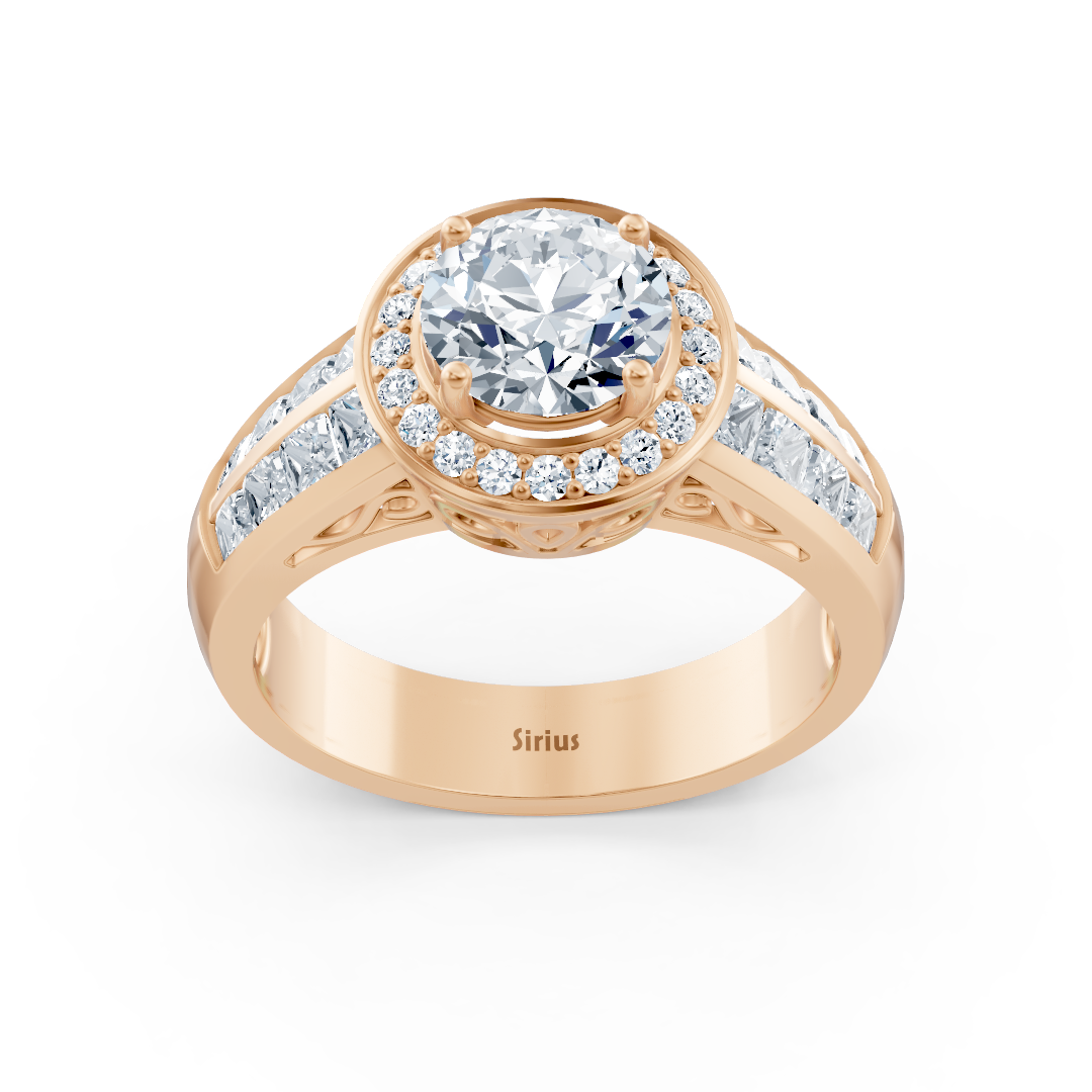 Elegant rose gold ring with halo and princess cut – lab-grown diamonds